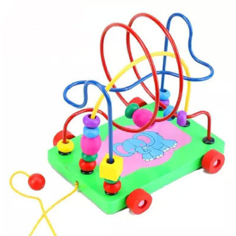 Wooden Cartoon Elephant Trailer Bead Maze Educational Toy 2