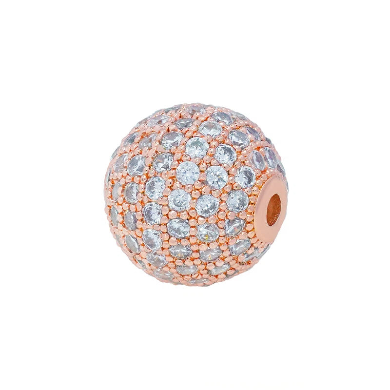 5pcs 12mm Zirconia Paved Round Brass Round Beads 8