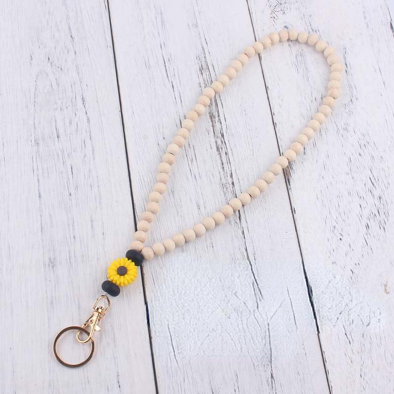 Daisy Silicone Bead Wristlet Keychain with Wooden Beads 5
