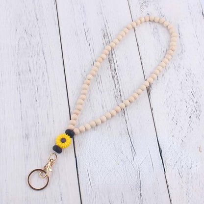 Daisy Silicone Bead Wristlet Keychain with Wooden Beads 5