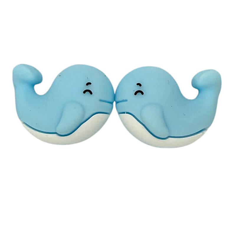 20Pcs Silicone 3D Focal Beads Baby Blue Whale Side Profile
