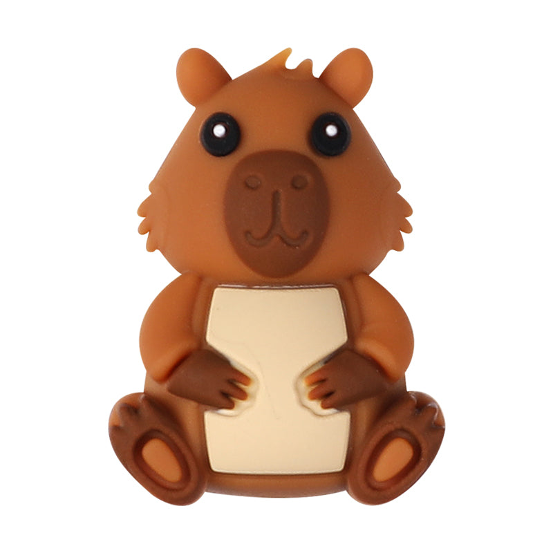 20Pcs Silicone 3D Focal Beads Capybara Holding Flower and Sitting Pose 12