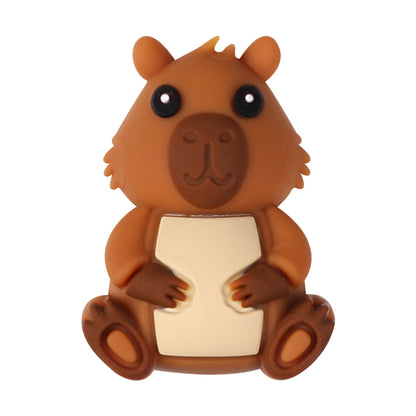 20Pcs Silicone 3D Focal Beads Capybara Holding Flower and Sitting Pose 12