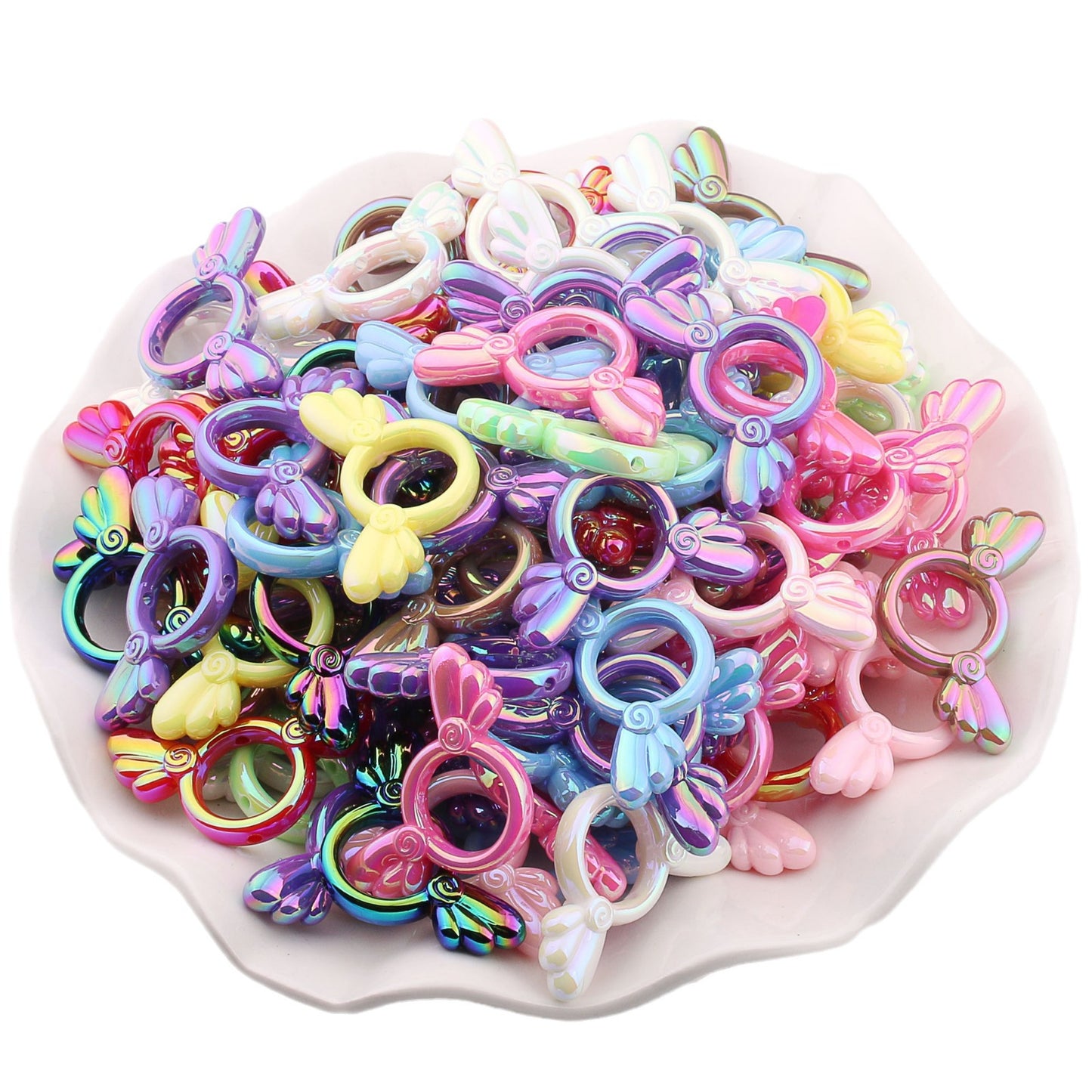 2Pcs 25x46mm Sakura Angel Wings Acrylic Beads UV Finish Color Plated 5