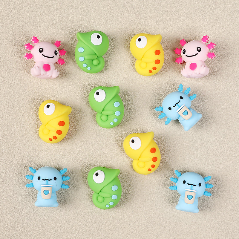 20Pcs Silicone 3D Focal Beads Reptile Salamander Chameleon Side Profile 4