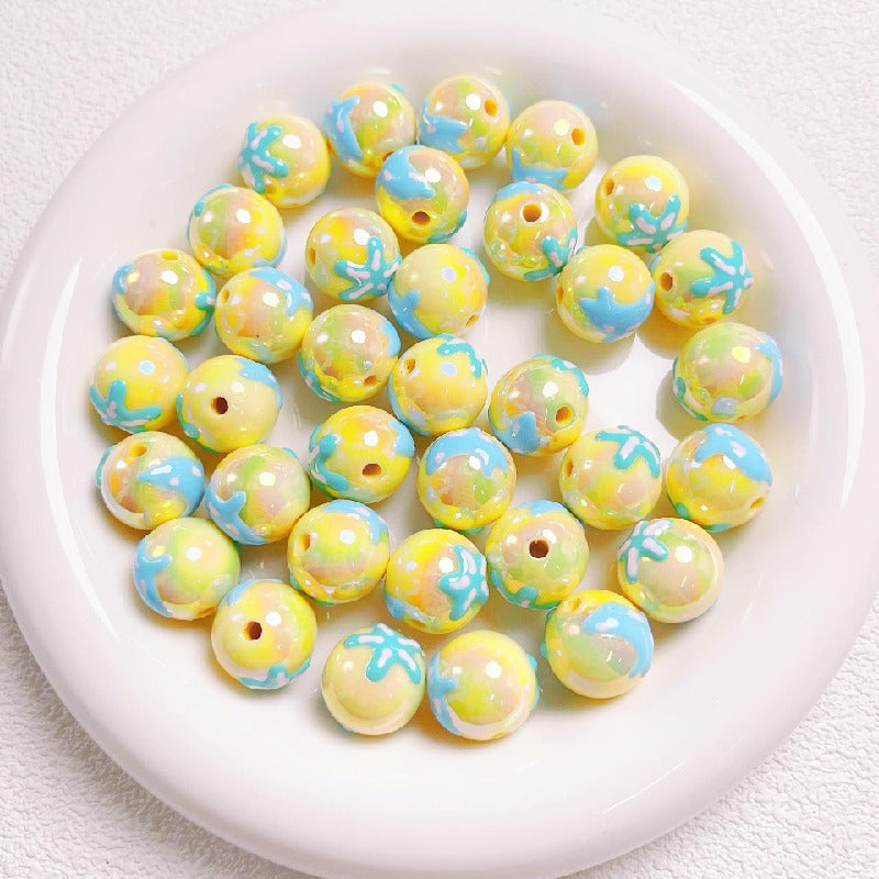 5pcs 16mm Cartoon Round Acrylic Beads Hand-Painted for Jewelry Making 10