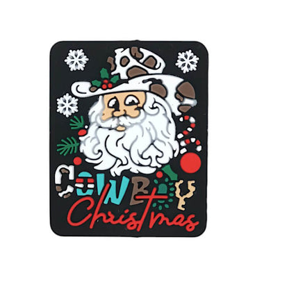 Silicone Focal Beads Santa Claus Wearing Cow Print Hat With Drifting Snow
