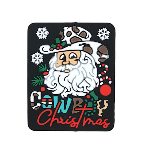 Silicone Focal Beads Santa Claus Wearing Cow Print Hat With Drifting Snow