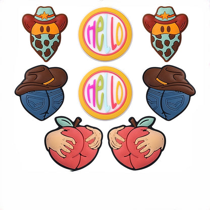 20Pcs Silicone Focal Beads Retro Style Denim Jeans Hats and Peach Design