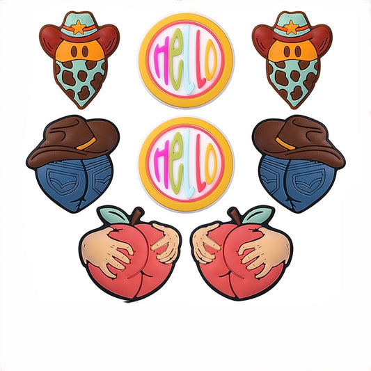 20Pcs Silicone Focal Beads Retro Style Denim Jeans Hats and Peach Design