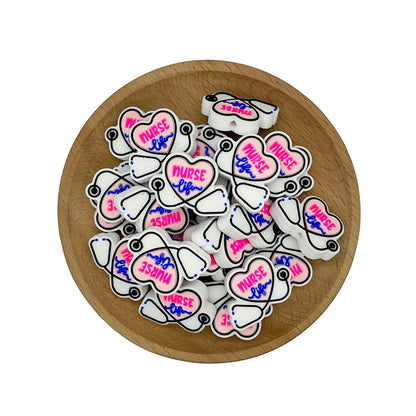 20pcs Silicone Focal Beads Nurse Heart with Stethoscope Design 2