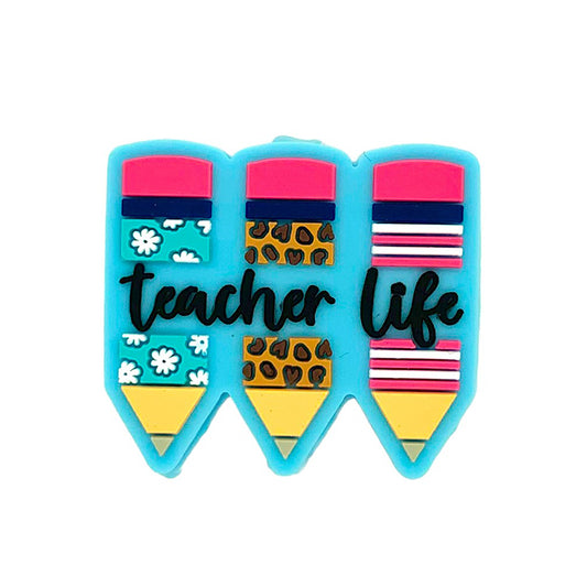 20pcs Silicone Focal Beads Teacher Life Pencil Trio Design