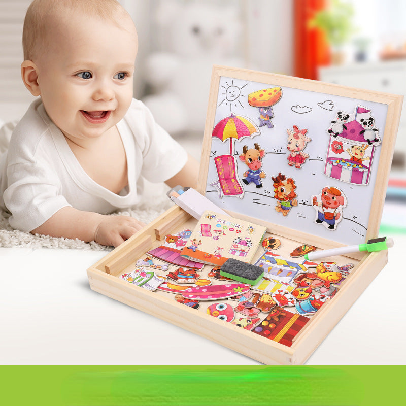 Wooden Magnetic Animal Double-Sided Drawing Board Montessori Toys 7