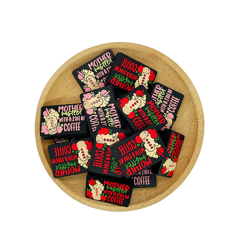 20pcs Silicone Focal Beads Mom Hustler Coffee Printed Text Design 4