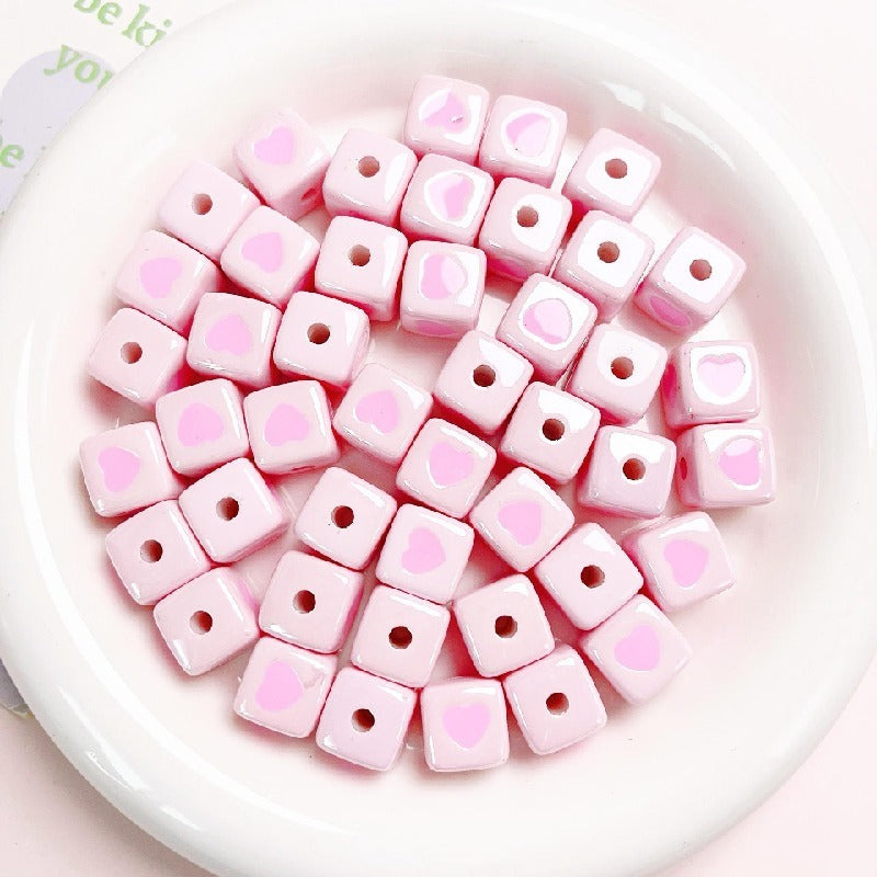 10pcs 12mm Heart Cube Acrylic Beads DIY Bracelet Making 10