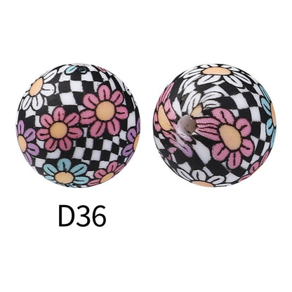 50pcs 15mm Rhombus Printed Silicone Beads Multi Color Design 46