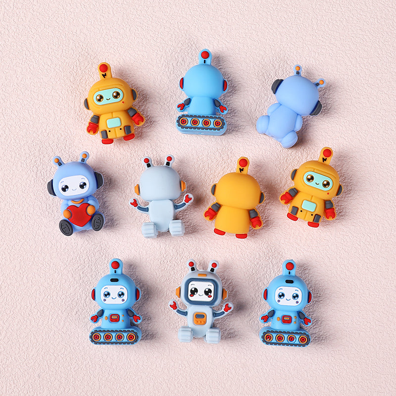 20Pcs Silicone 3D Focal Beads Love Robot Holding Heart and Front Facing 4