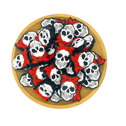 20pcs Silicone Focal Beads Halloween Skull Wearing Bandana 2