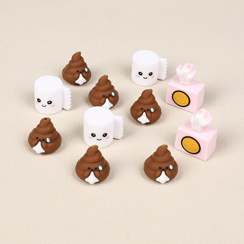 Silicone 3D Focal Beads Tissue Poop With White Tissue and Pink Paper