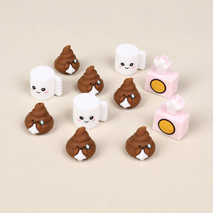 Silicone 3D Focal Beads Tissue Poop With White Tissue and Pink Paper