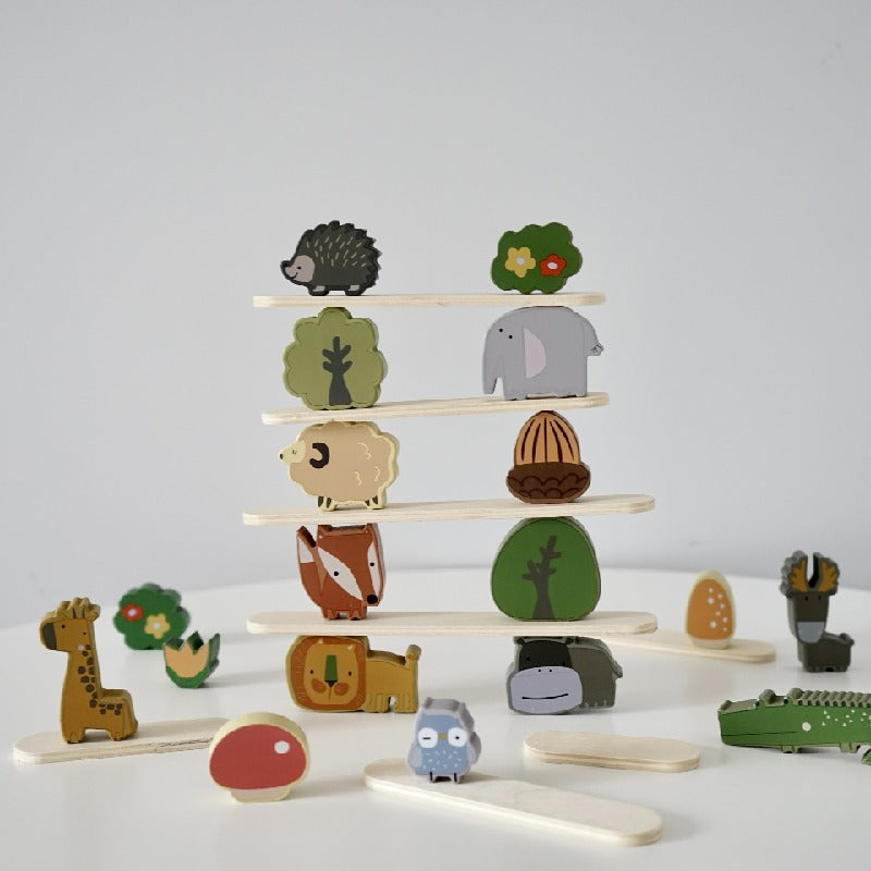 Wooden Building Blocks Animal Stacking Balance Educational Toy 4