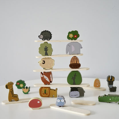 Wooden Building Blocks Animal Stacking Balance Educational Toy 4