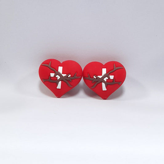 20Pcs Silicone 3D Focal Beads Valentine Cross Branch on Heart Design