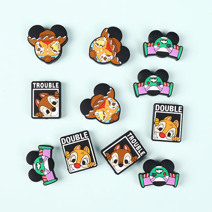 20Pcs Silicone Focal Beads Round Ear Mouse Character with Cowboy Hat and Space Helmet 5
