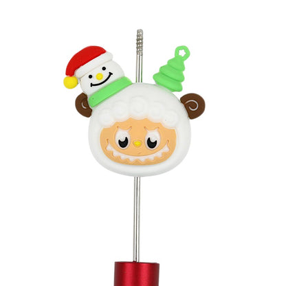 20Pcs Silicone 3D Focal Beads Christmas Snowman Wearing Santa Hat 2