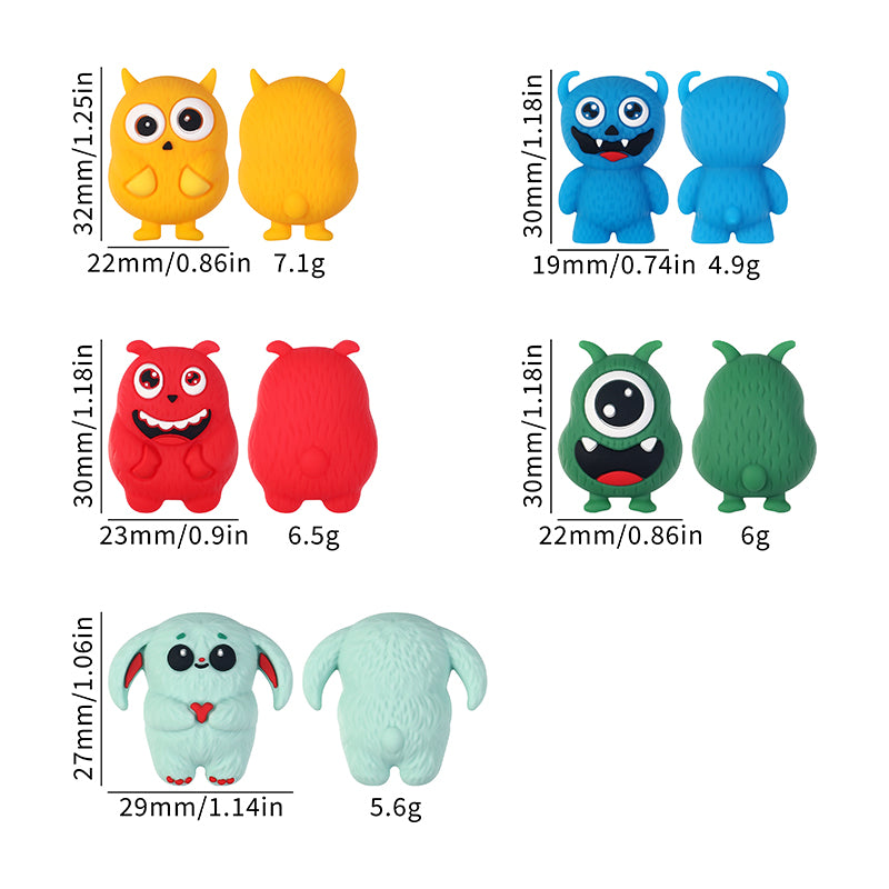 20Pcs Silicone 3D Focal Beads Cute Little Monster Various Colors 17