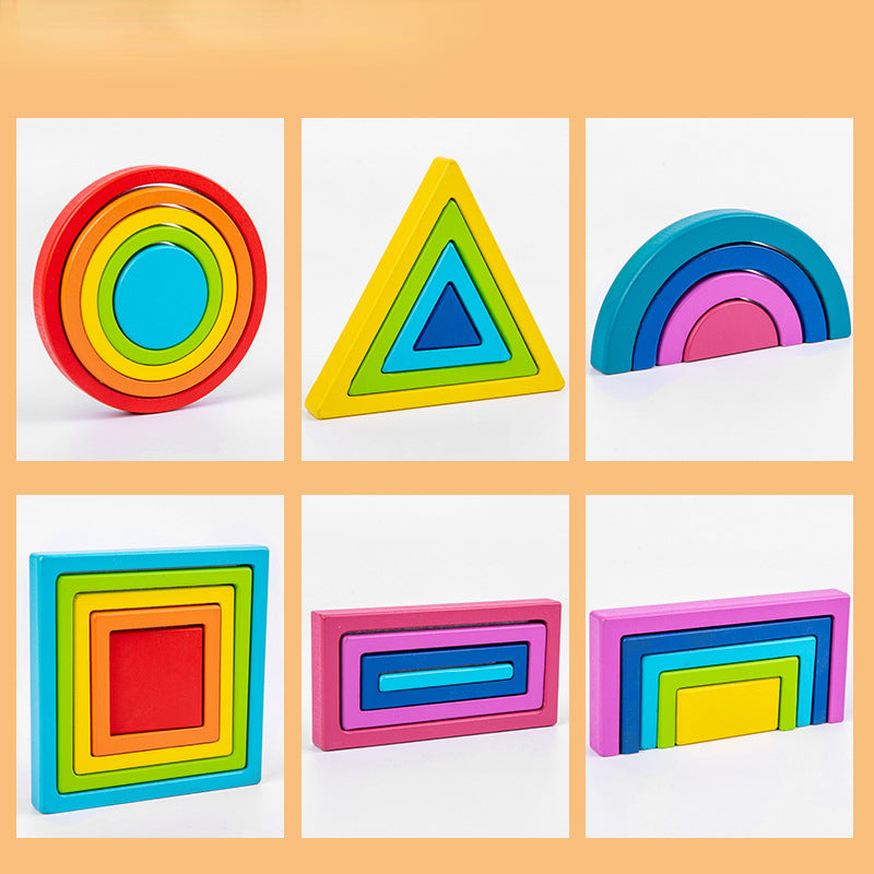 Wooden Montessori Toys Geometric Shape Building Blocks Set 5