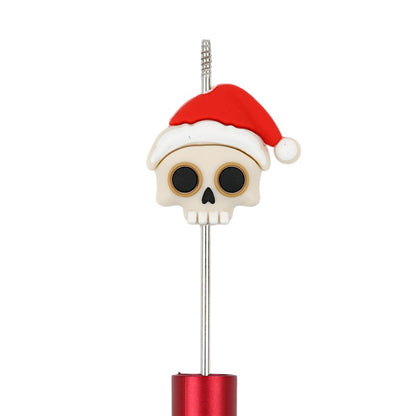20Pcs Silicone 3D Focal Beads Christmas Skull Wearing Santa Hat 2