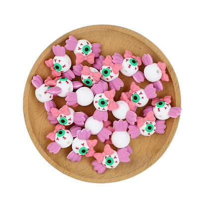 20Pcs Silicone 3D Focal Beads Halloween Bloodshot Eye with Pink Bow 2