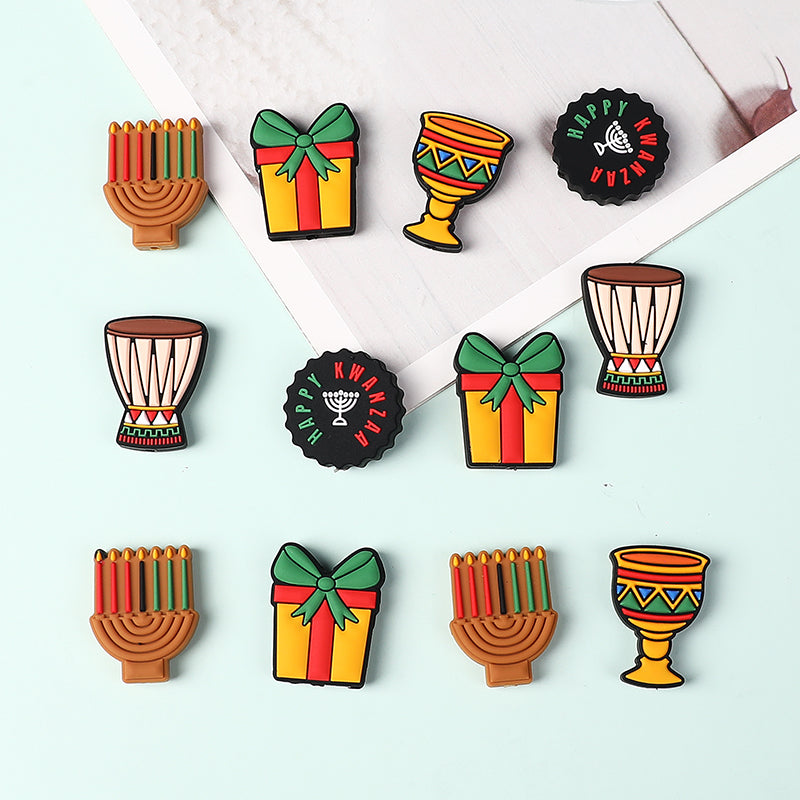 20Pcs Silicone Focal Beads Kwanza Festival Symbol Set 5