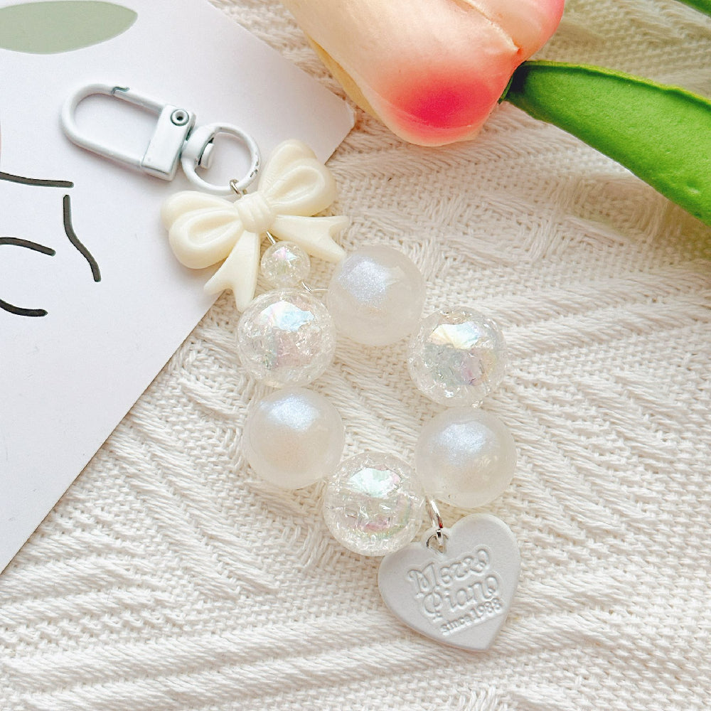 Bow Silicone Bead Wristlet Keychain with Acrylic Beads 12x4.5cm 6