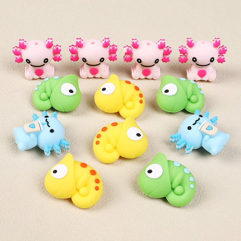 20Pcs Silicone 3D Focal Beads Reptile Salamander Chameleon Side Profile