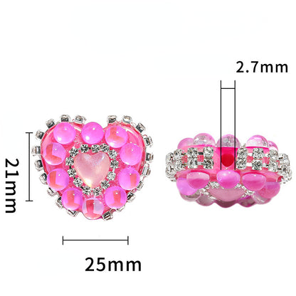 5pcs 21x25mm Chain Heart Rhinestone Beads Jewelry Making 4