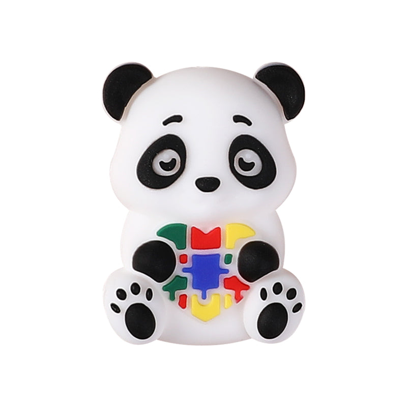 Silicone 3D Focal Beads Autism Pet Love Heart with Puzzle Design 16