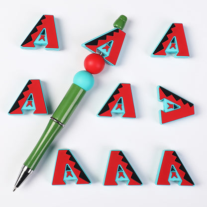 20Pcs Silicone Focal Beads Sports Team Letter A Red Black Design 3