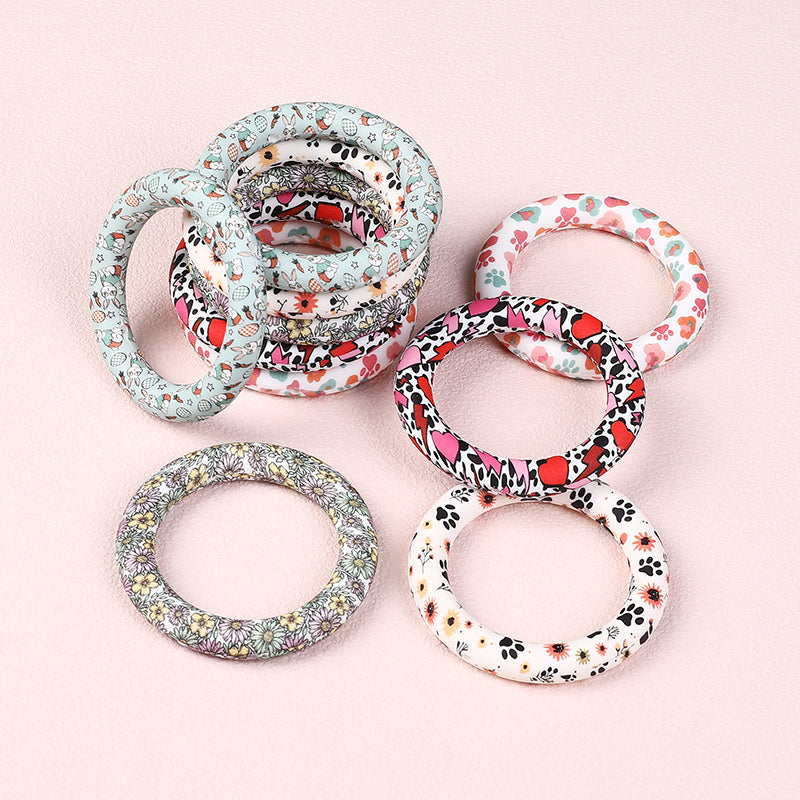 65mm Printed Silicone Beads Ring Shape Printed Design 2