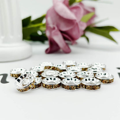 100pcs 10mm Large Hole Rhinestone Spacer Beads Copper Metal Frame 19