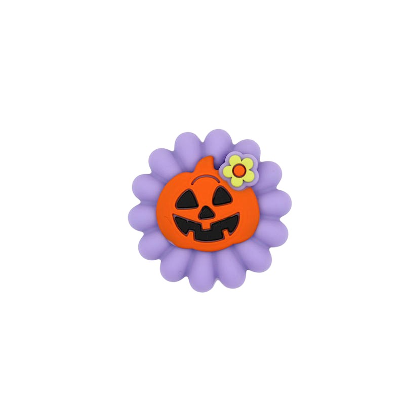 20Pcs Silicone 3D Focal Beads Halloween Purple Pumpkin Flower