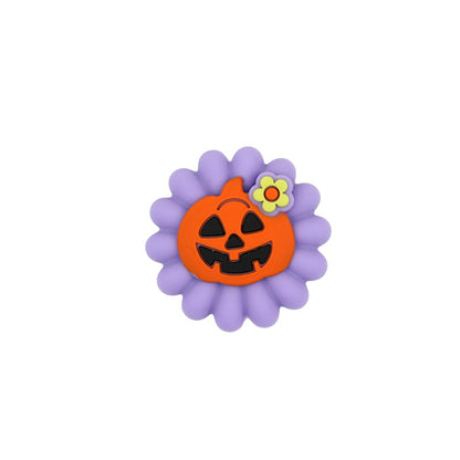 20Pcs Silicone 3D Focal Beads Halloween Purple Pumpkin Flower