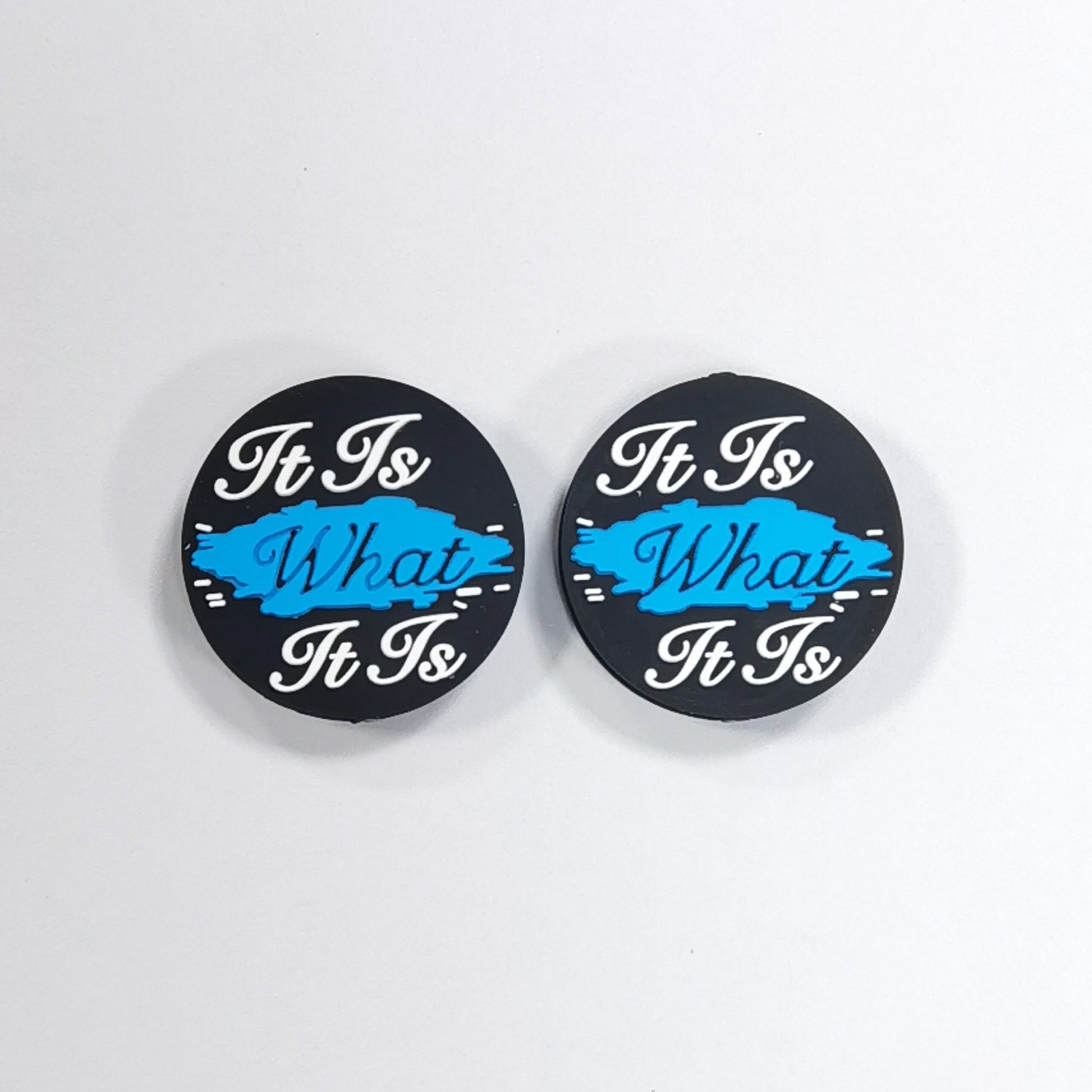 20Pcs Silicone Focal Beads Script Quote with Blue Paint Stroke