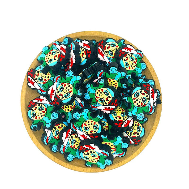20pcs Silicone 3D Focal Beads Blue Alien Character Large Ears Holding Bloody Knife 2