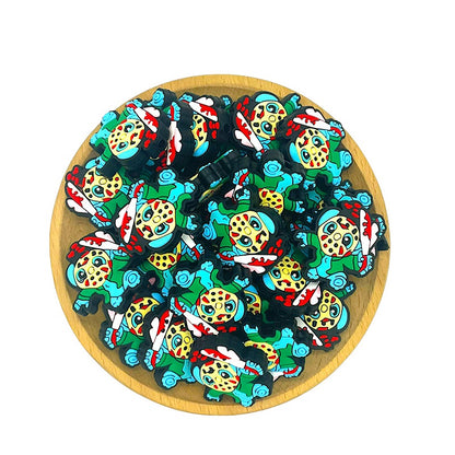 20pcs Silicone 3D Focal Beads Blue Alien Character Large Ears Holding Bloody Knife 2