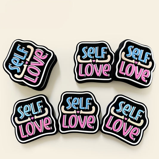 20pcs Silicone Focal Beads Self Love Printed Text Design