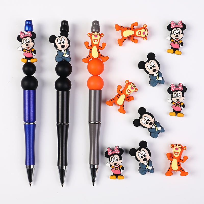 20Pcs Silicone 3D Focal Beads Round Ear Mouse Character with Bow and Orange Tiger Pose 6