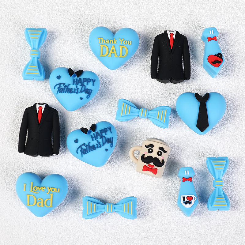 20Pcs Silicone 3D Focal Beads Father's Day Heart Tie Bow Designs 3
