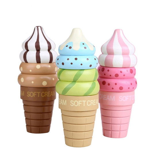 Wooden Pretend Play Magnetic Ice Cream Toy for Kids